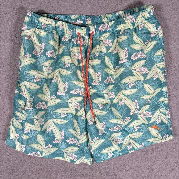 Tommy Bahama Relax Swim Trunks Men’s Size L Blue Green Floral Print Beach Palms - Picture 2 of 10